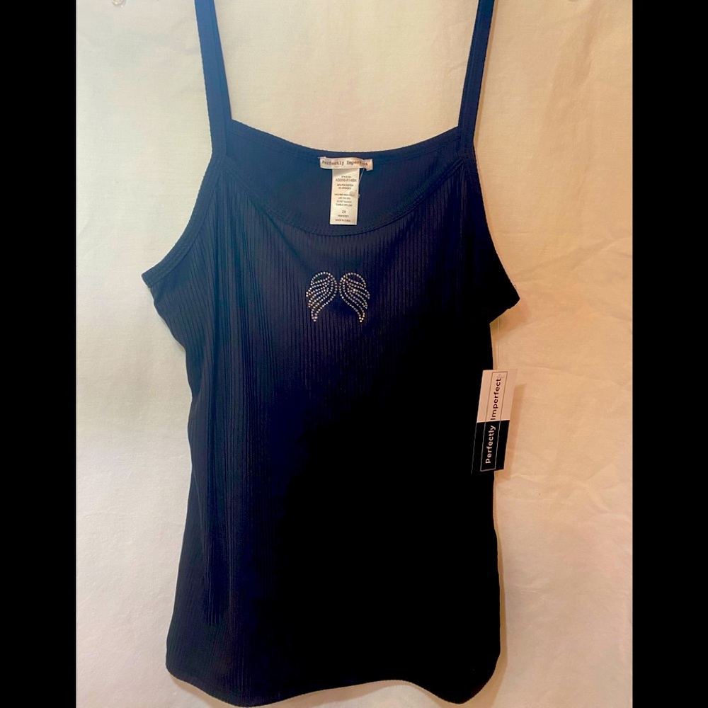 Black Tank top with beaded bling wings. Sz 2x but NTTS, can fit Lg